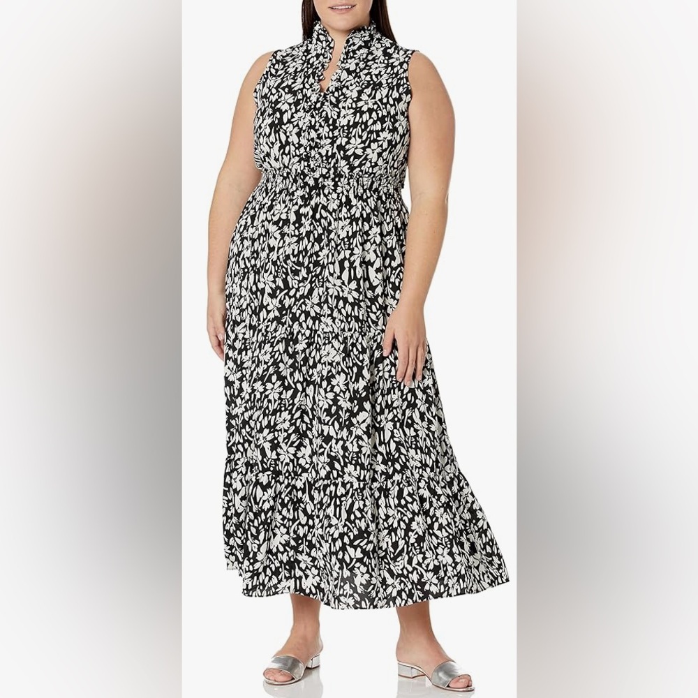 London Times Women's Easy Feminine Versatile Smocked Waist Ruffle Neckline
